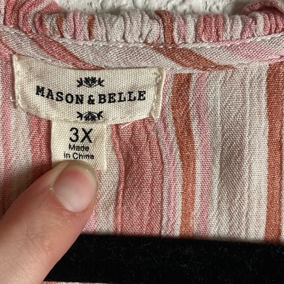 Mason & Belle Size 3x Blouse Embroidered Bohemian Striped Pink Button Down Cream - Picture 5 of 7